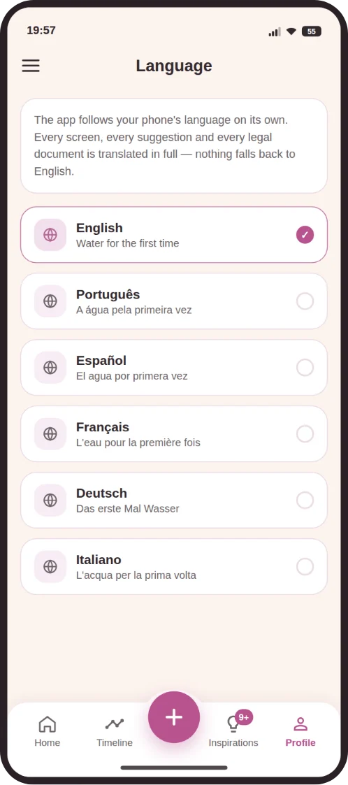 The app's language choice