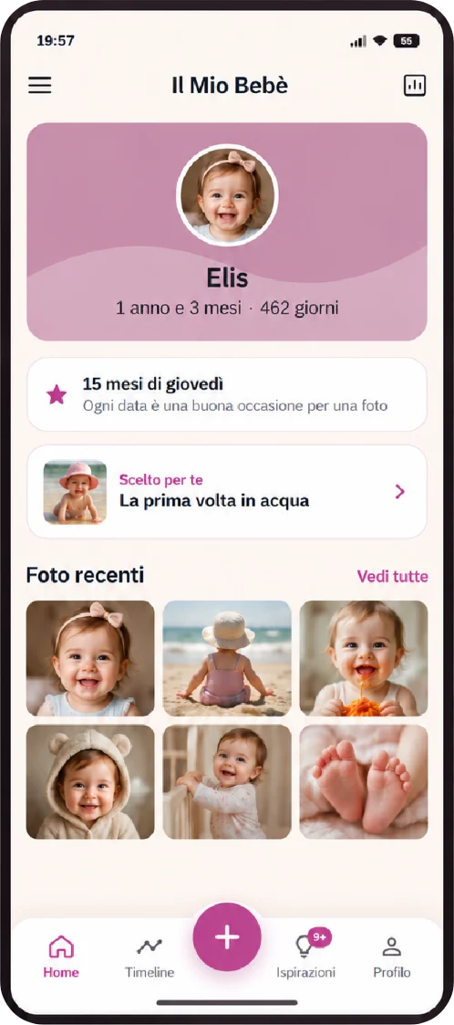 Schermata iniziale con nome, età e foto recenti