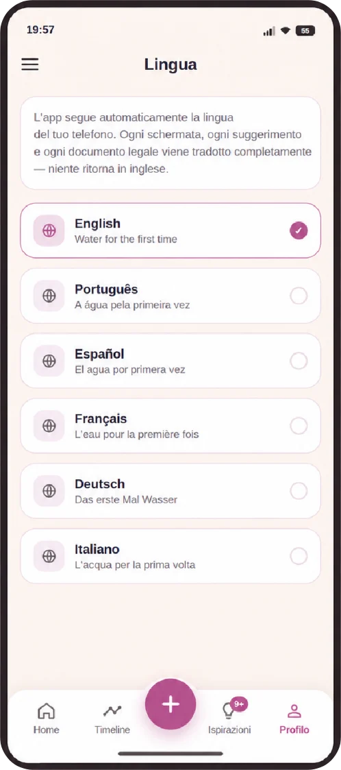Scelta della lingua dell'app